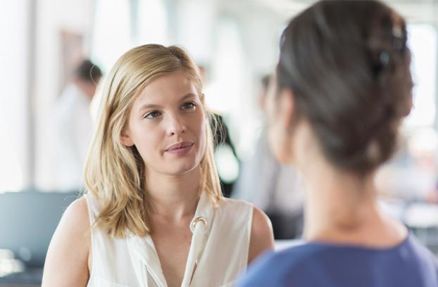Blonde lady in discussion